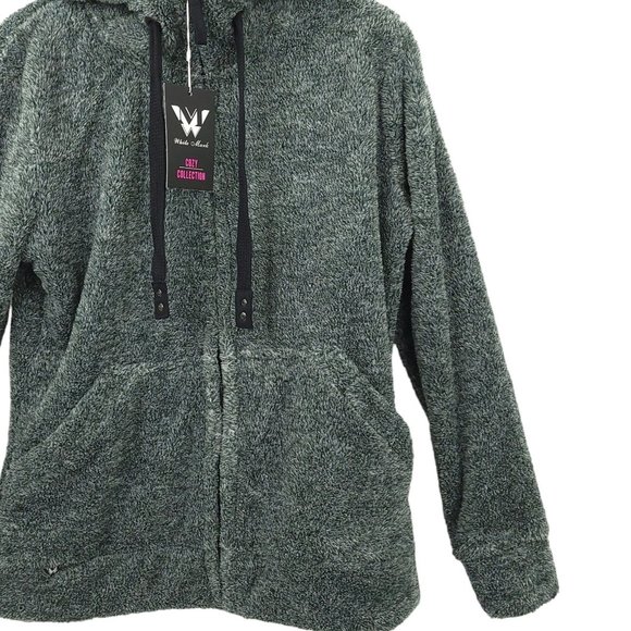 White Mark Sherpa Full Zip Hoodie Sweater Jacket Size M Fleece Pockets Gray NEW - Picture 12 of 16